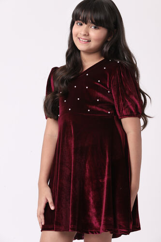 Burgundy Solid Flared Dress, Burgundy, image 4